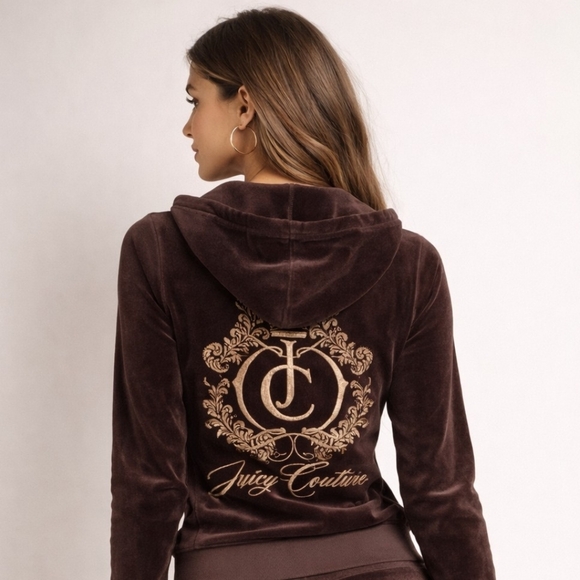 Juicy Couture Brown Velour Tracksuit Set – Hoodie L / Pants M - Picture 2 of 8